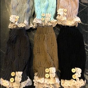 6 pc crochet knitted button lace trim boots cuffs